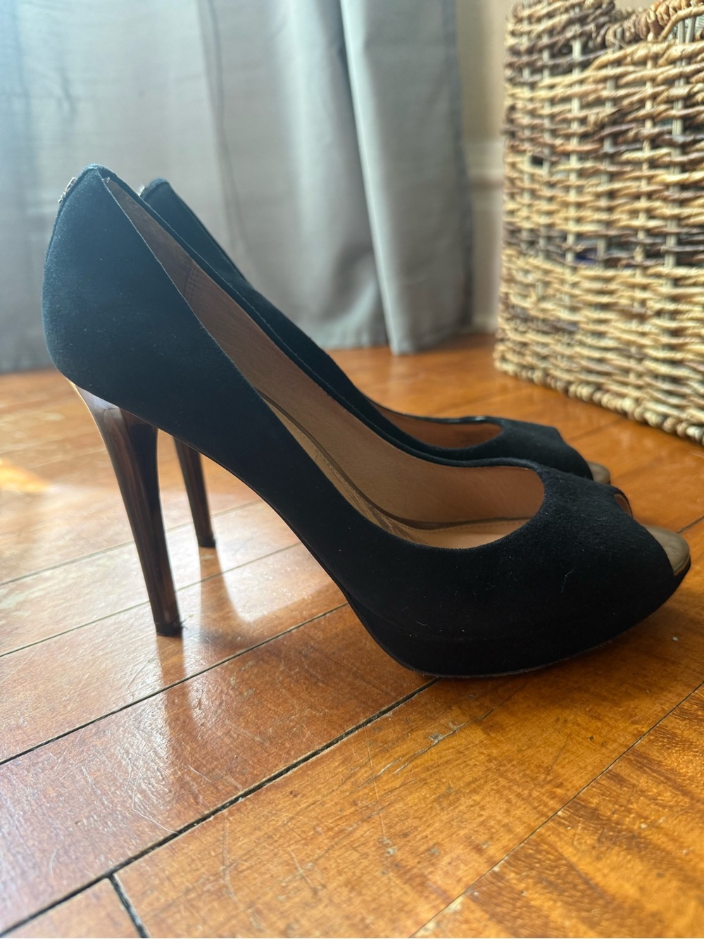 Coach Black Suede Peep-Toe Stiletto Heels